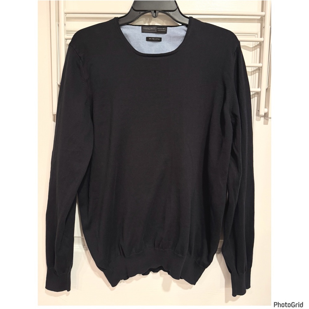 Zara Man Black V-neck Pullover Sweater Preppy Workwear Elevated Basic Minimalist